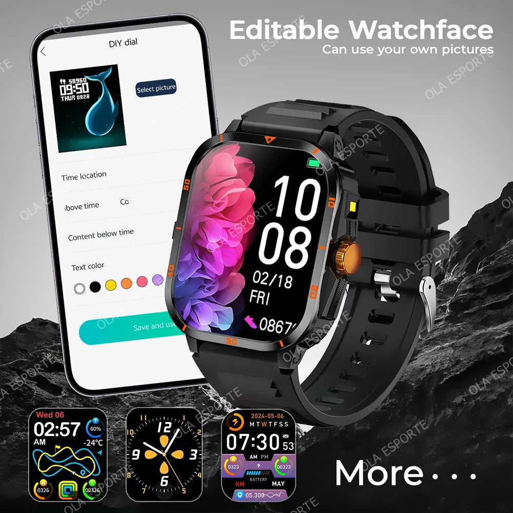 Military Smartwatch 2.01" HD Bluetooth Call Waterproof Fitness Watch