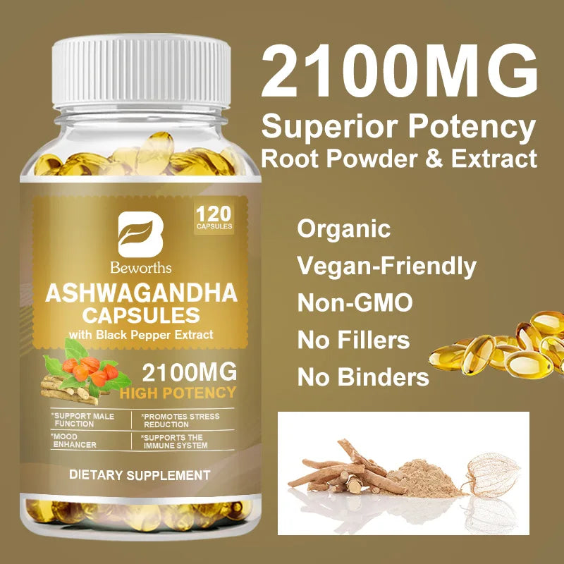 BEWORTHS Ashwagandha Root Extract Capsule Help Sleep Improve Sleep Quality Calm Down Emotions Relieve Anxiety Mood Health Oasis Select