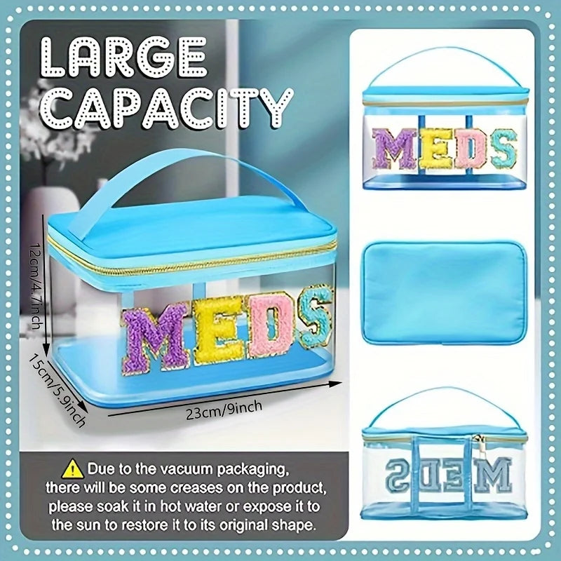 1PC Fashion letter patch cosmetic bag Clear handle nylon zipper travel medicine bag suitable for patients and nurses Oasis Select