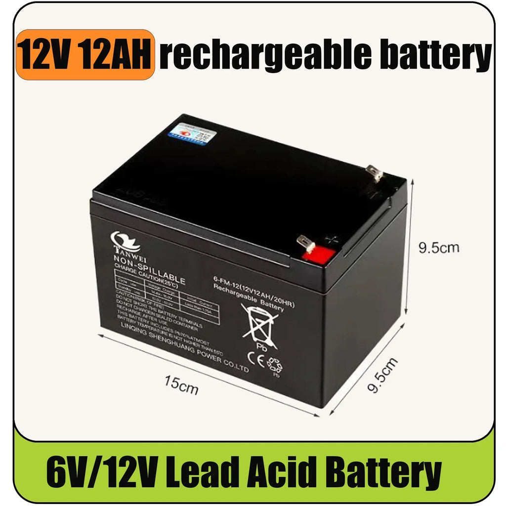 12V Rechargeable Lead Acid Battery 5Ah 7Ah 8Ah 12Ah for Kids Electric Car Toy Motorcycle Baby Stroller Power Supply+Charger Oasis Select 12V 12Ah