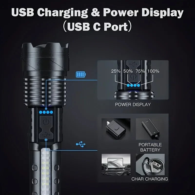 P50 LED Tactical Flashlight 2000LM | Zoom, Rechargeable USB-C