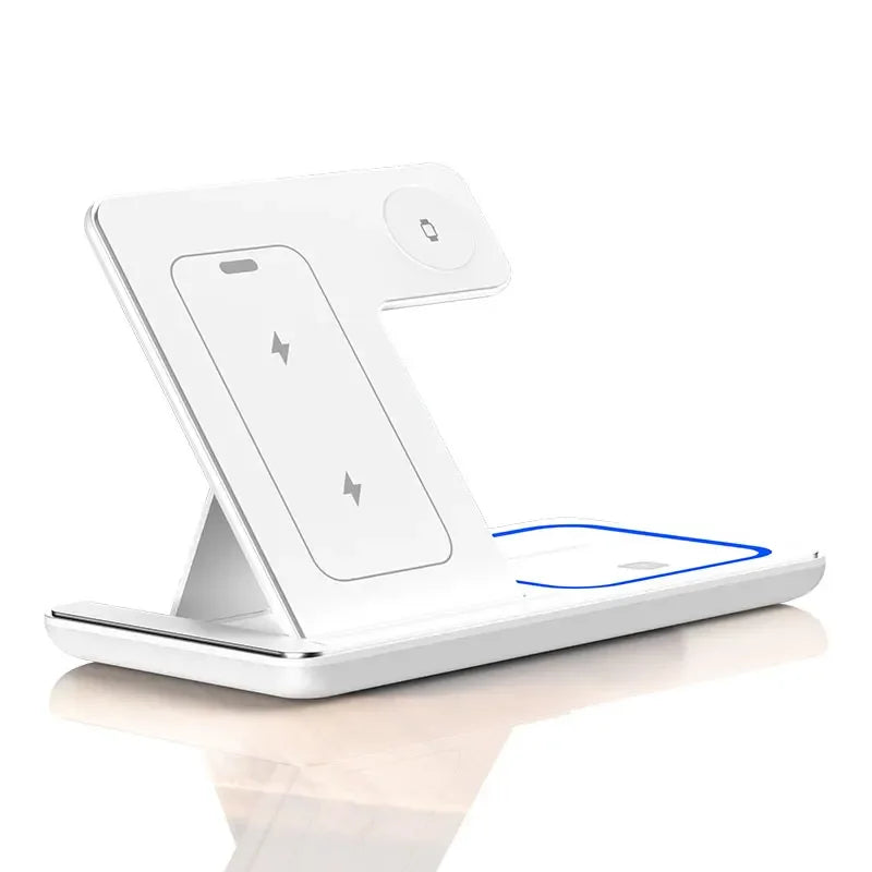 Wireless Charger 3 in 1 Stand Foldable LED Fast Charging Station For iPhone 16 15 14 13 12 Apple Watch 9 8 7 6 5 Airpods Pro Oasis Select white