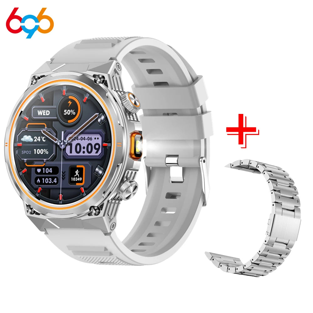 2025 Calendar Men Wireless Call Smart Watch LED Flashlights Waterproof Heart Rate Health Sleep Sports Fitness Smartwatch 400Mah Oasis Select SVGRS A SV3M