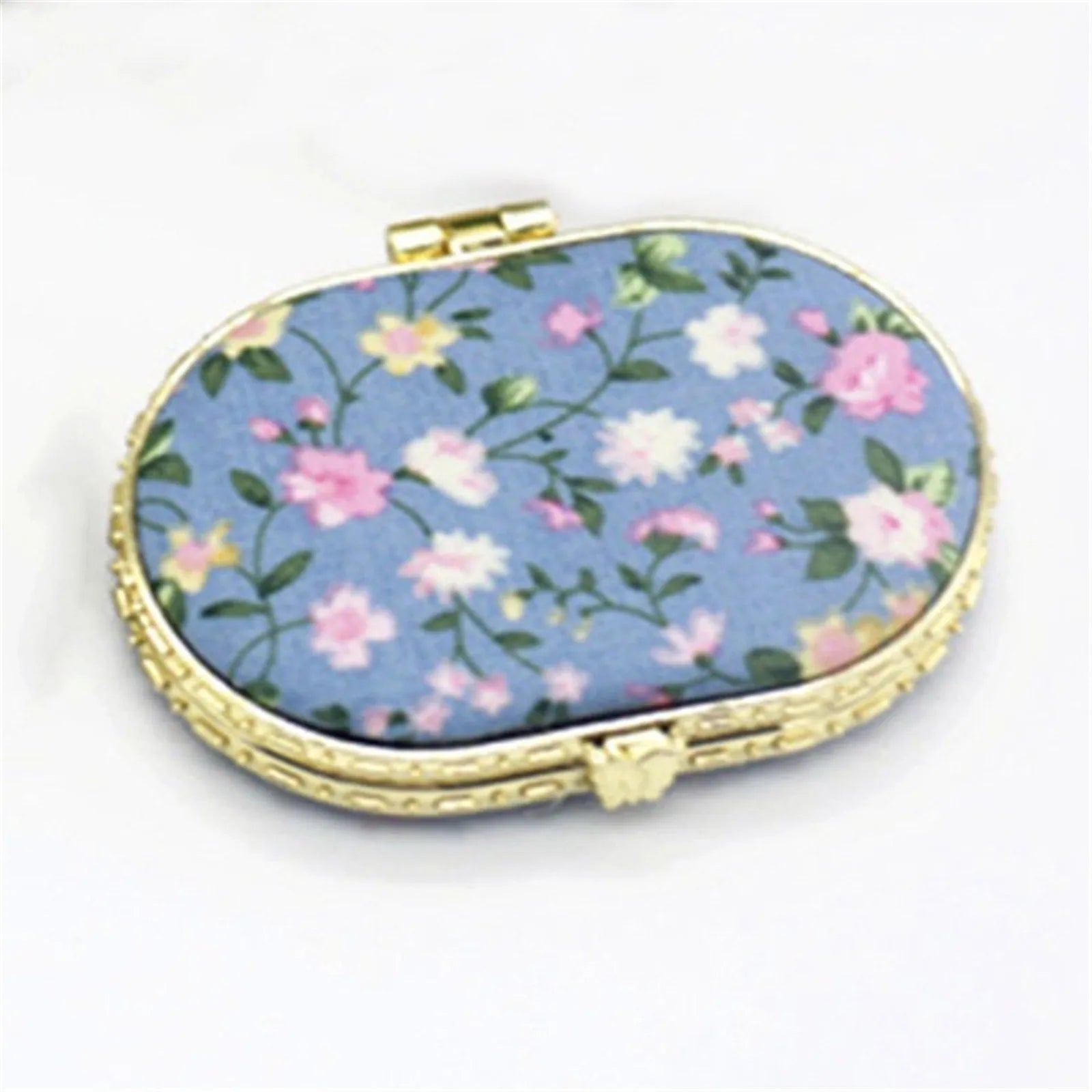 Pocket Floral Mirror Mini Makeup Compact Portable Two-side Folding Make Up Mirror Women Vintage Cosmetic Make Up For Gift Oasis Select Blue-C
