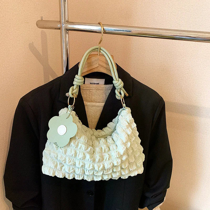 Women's Pleated Bubble Shoulder Bag – Y2K Casual Tote Purse