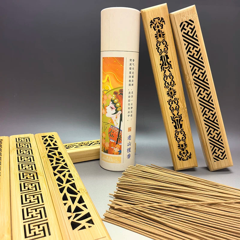 400sticks Sandalwood with 1pc Bamboo Board Incense Holder Anti-Ash Flying incienso Burner Bamboo Incense Ash Catcher Holders Oasis Select