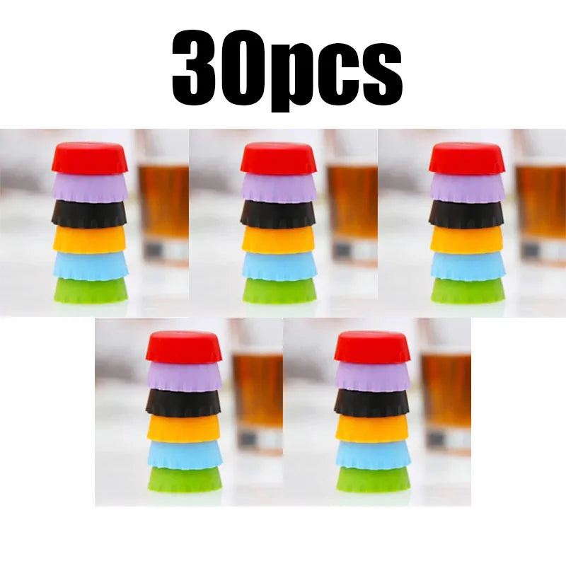 6/12/18/24/36pcs Candy Colors Reusable Silicone Beer Bottle Caps 6pcs Fresh - Keeping Soda Beer Sealing Bar Utensils Oasis Select 30pcs