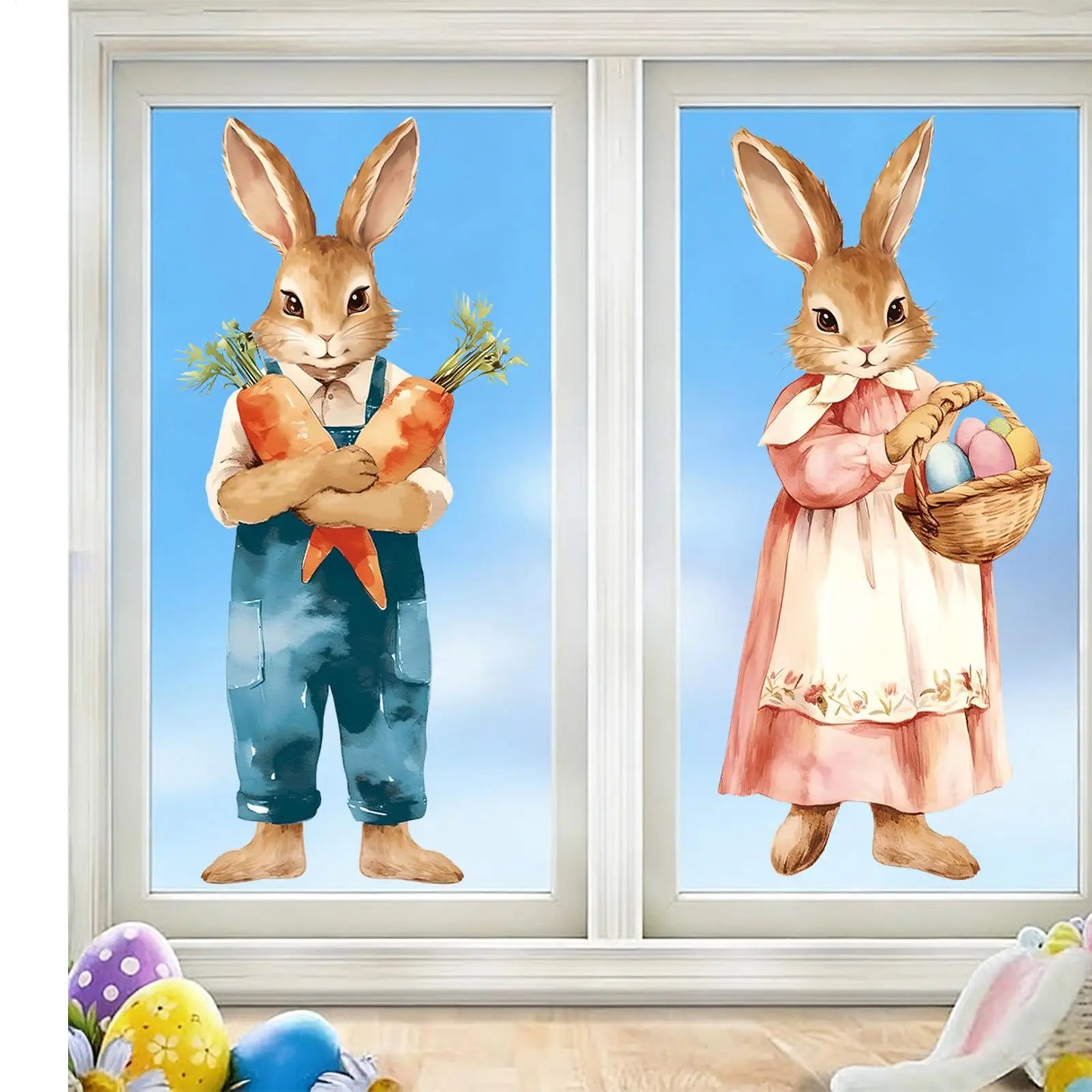 rabbits Easter stickers creative self-adhesive decoration Bedroom Background Decoration Mural Cute Rabbit Kids Room Home Decor Oasis Select