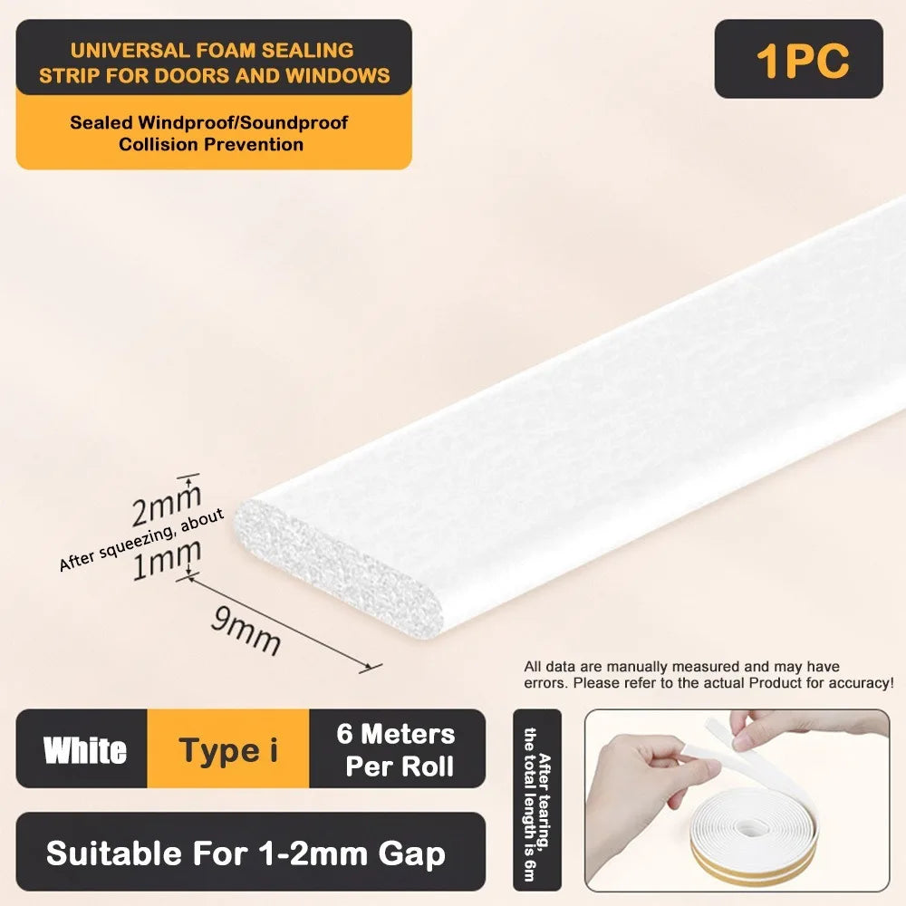 Self Adhesive Weather Stripping Door Seal Strip EPDM Soundproof Weather Stripping Windproof 6Meters Weatherstrip for Window Oasis Select