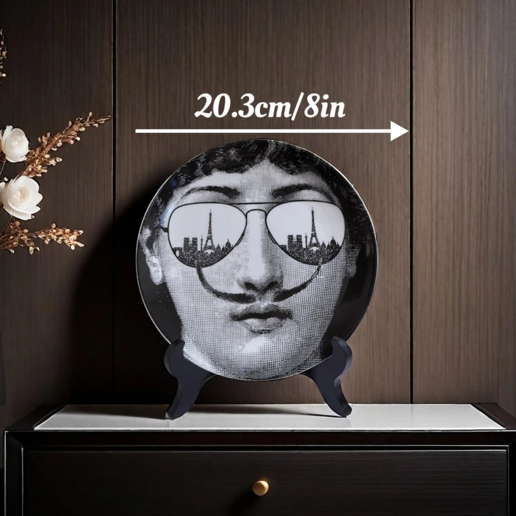 Retro Ceramic Plate 8 Inch Elegant Lady Art Pattern Decor Tray Ornament for Home Living Room Bedroom Office Desktop Decoration Oasis Select