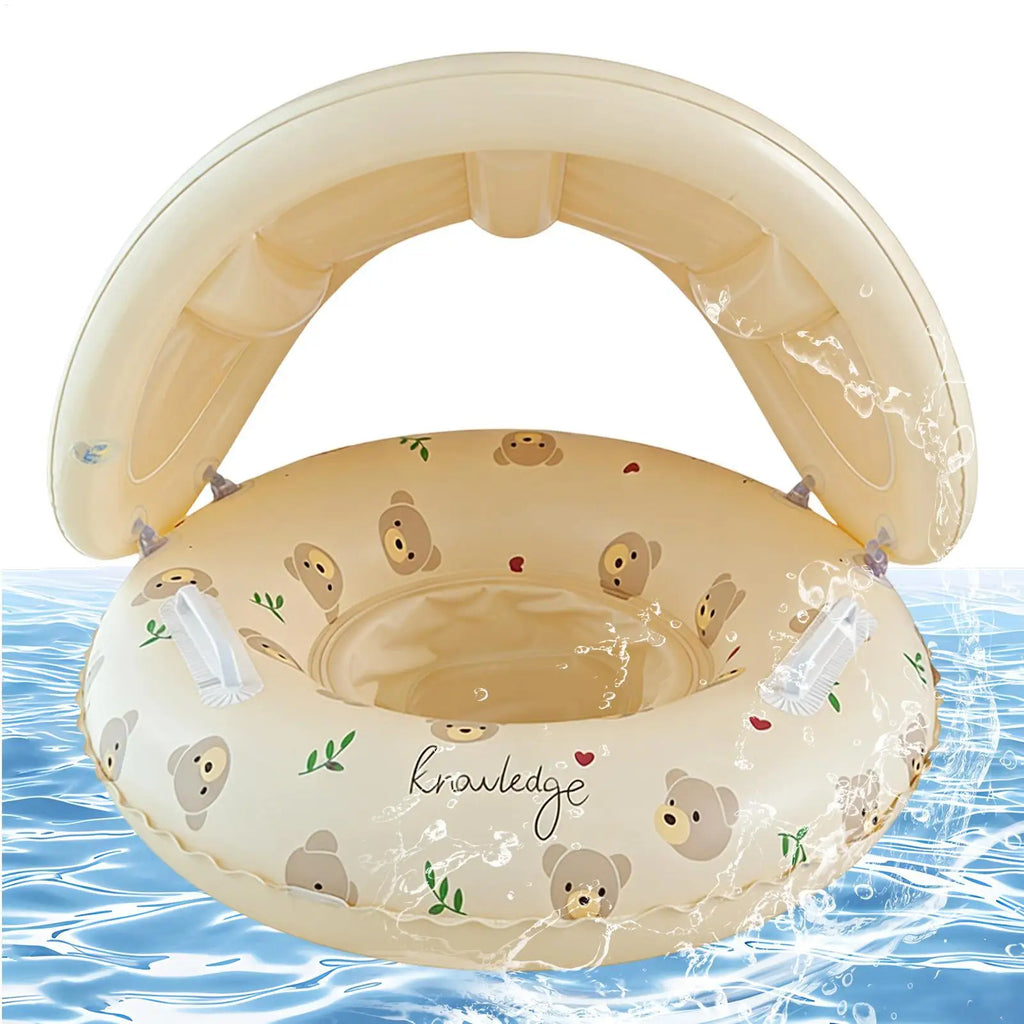 Baby swimming ring with sunshade inflatable baby pool float mat cute retro thickened seat ring detachable sunshade seat ring Oasis Select