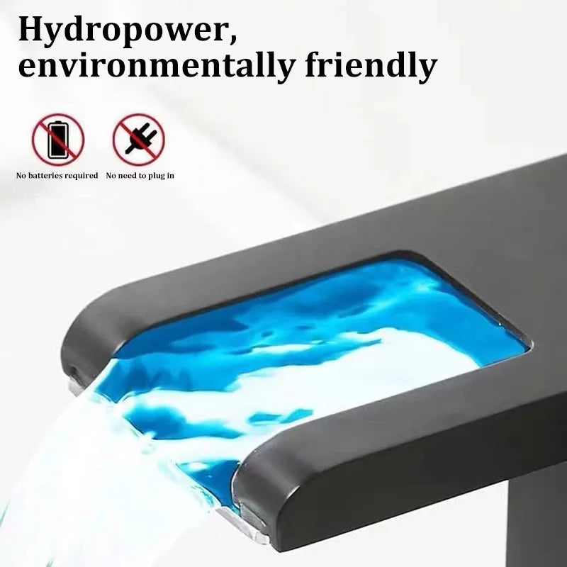3-Color LED Waterfall Bathroom Faucet | Hot & Cold Brass Tap