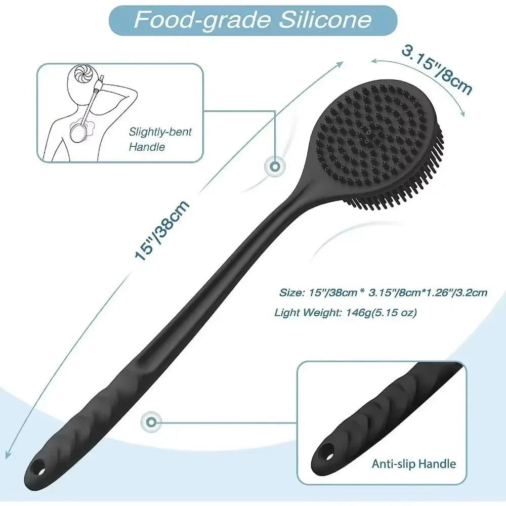 Soft Back Scrubber Brush Silicone Skin Massager Bath Shower Scrubbing Brush with Handle Body Wash Exfoliating Scrub Bath Supplie Oasis Select