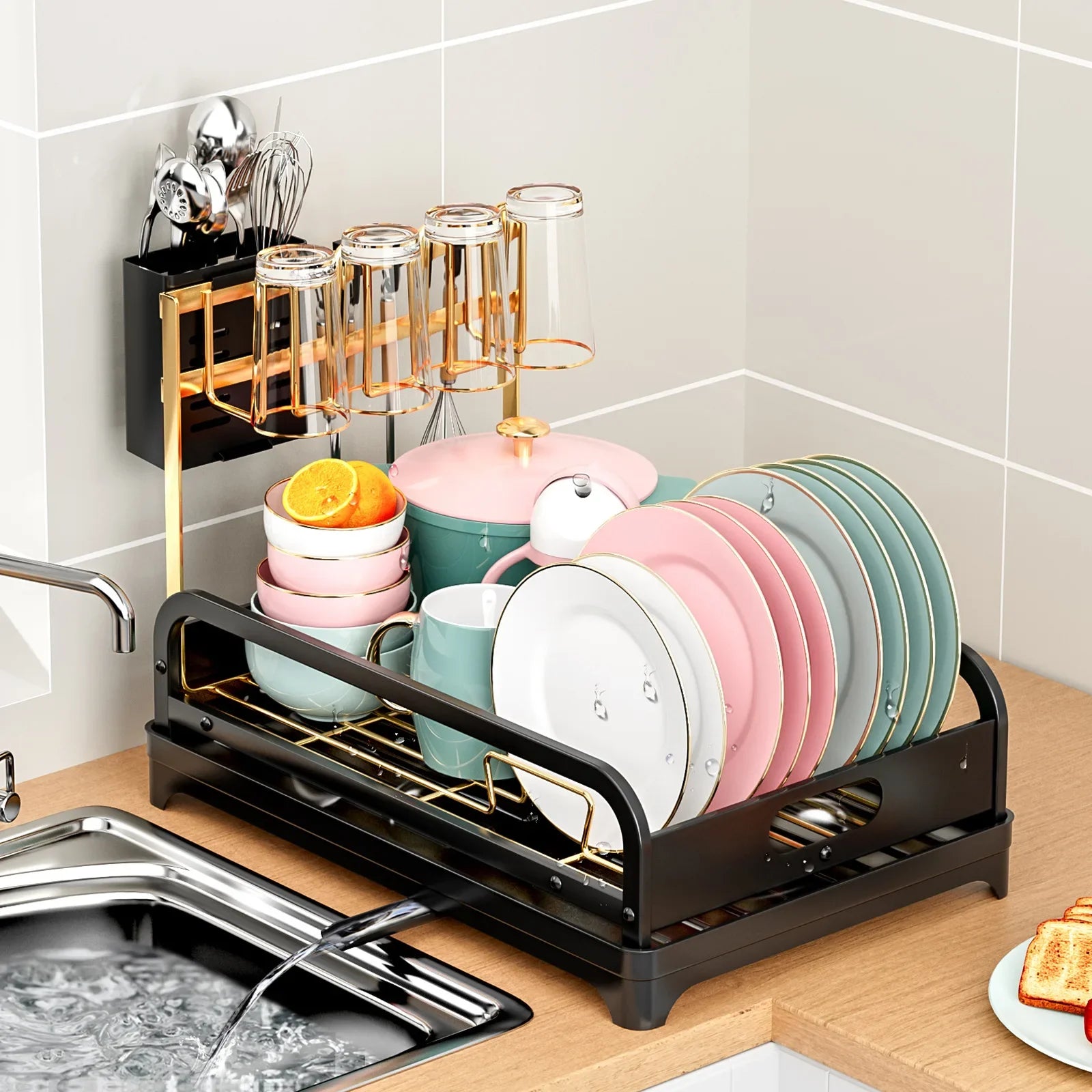 Kitchen Drying Rack Drain Rack Next to Dishwasher Tableware Storage Rack Cup Rack Cutlery Dish Rack Oasis Select