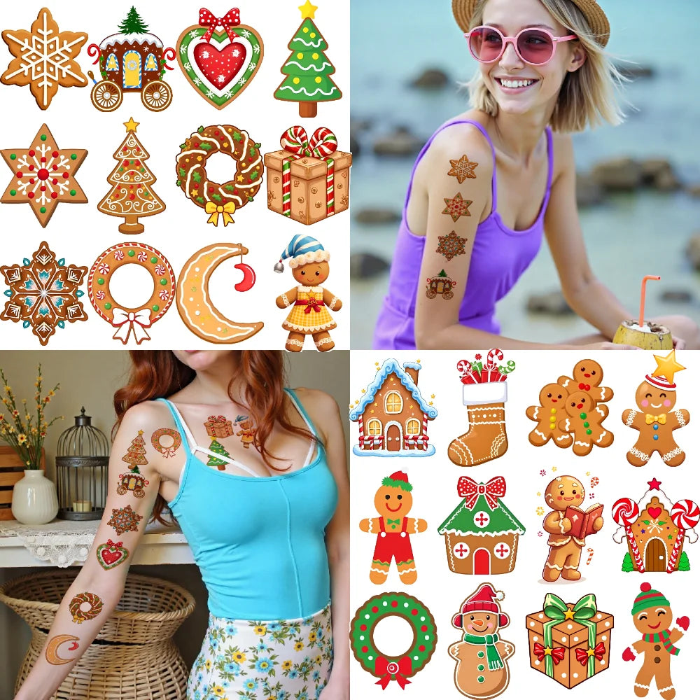 54pcs Christmas Temporary Tattoos – Candy Cane & Gingerbread Man