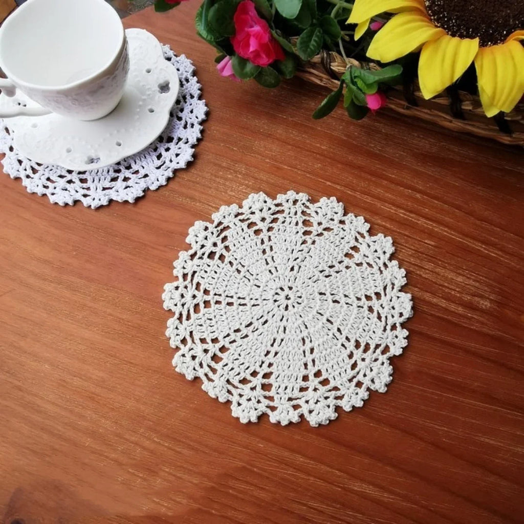 20cm Cotton Crochet Table Placemat French Embroidered Lace Coaster Cloth Coffee Mug Dining Mat Pad Wedding Banquet Home Decor Oasis Select