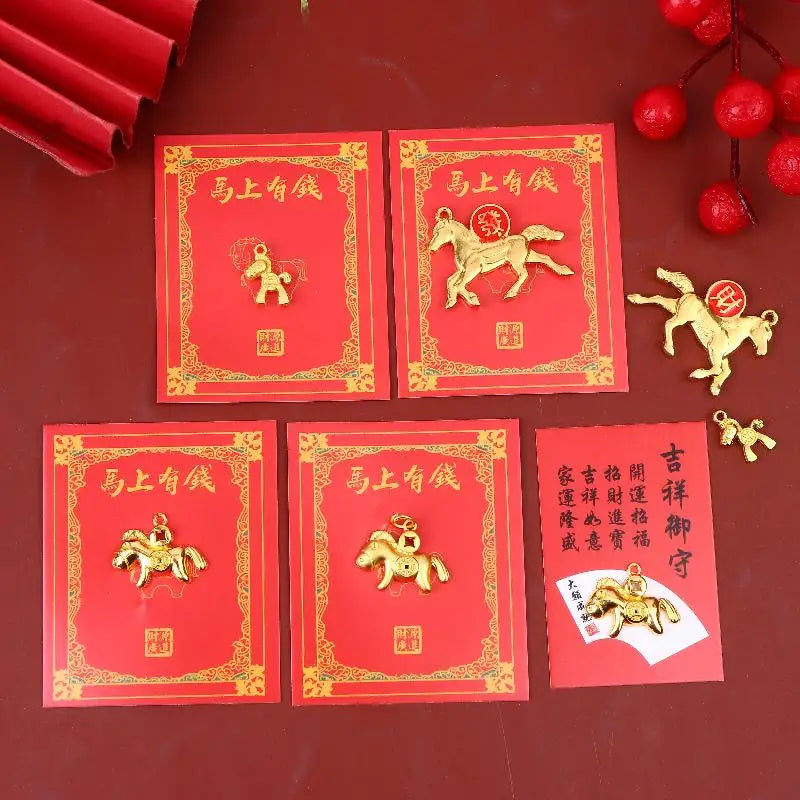 New Year Gifts Ornament Set, 2/3/4/10Pcs Golden Zodiac Horse Pendant, 2026 Year Of The Horse Car Home Decor Oasis Select