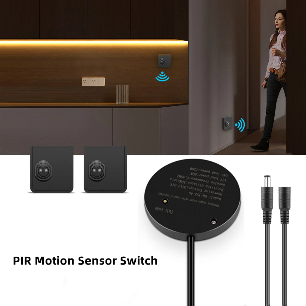 Rechargeable COB LED Strip Light Accessory with Built-in PIR Motion Sensor Switch And RF Receiver Works Day & Nighttime 12V-24V Oasis Select