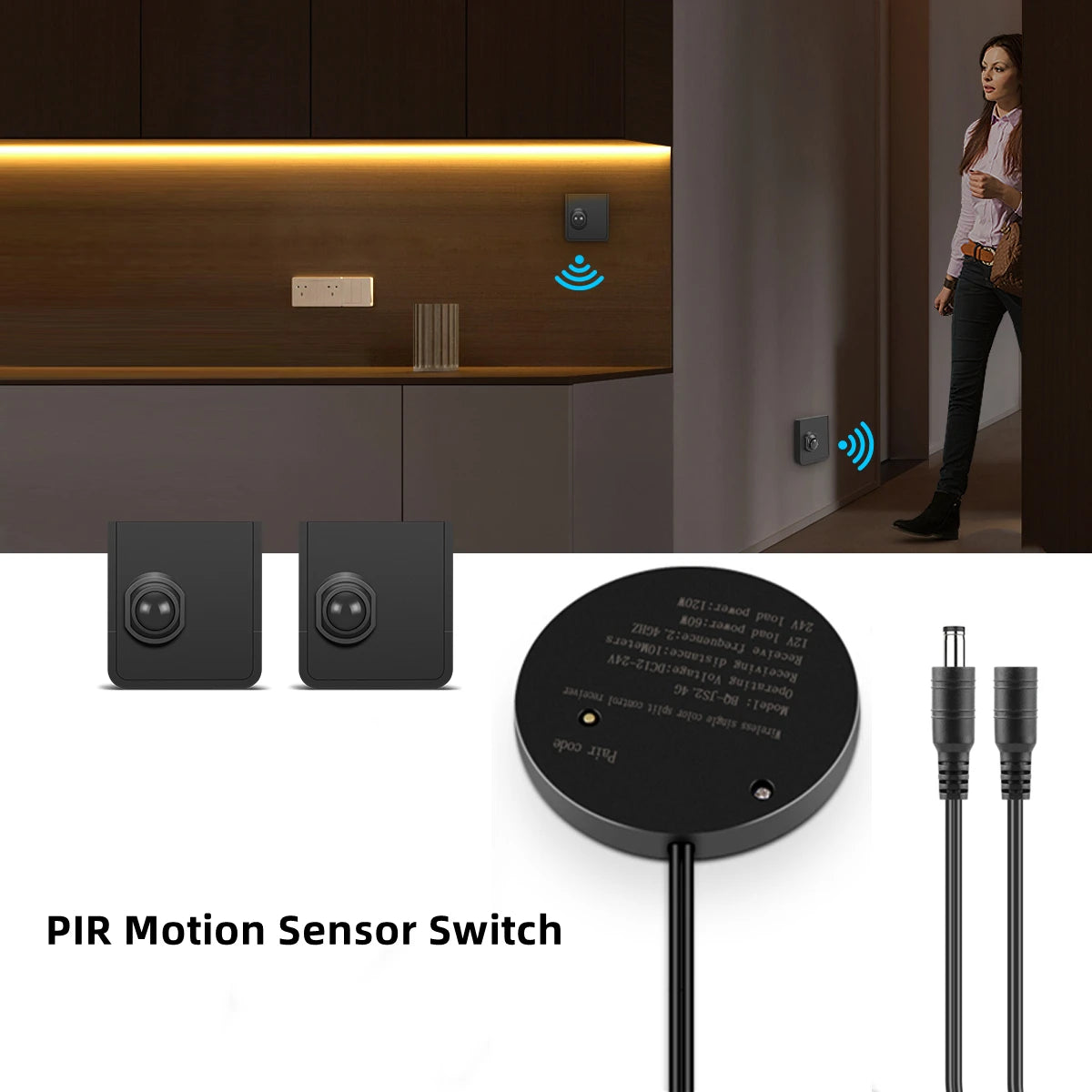 Rechargeable COB LED Strip Light Accessory with Built-in PIR Motion Sensor Switch And RF Receiver Works Day & Nighttime 12V-24V Oasis Select