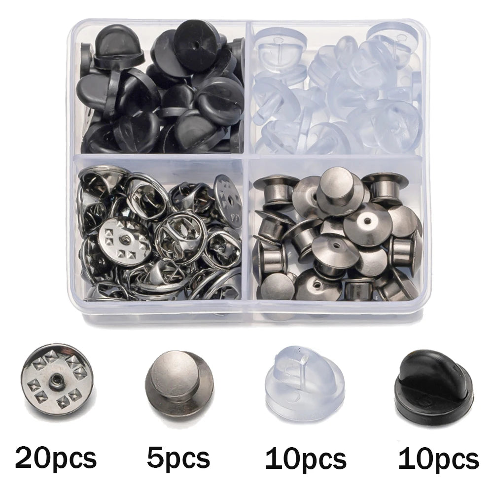 45pcs Pin Backs Locking Pin Keepers Locking Clasp Replacement for DIY Brooch Lapel Enamel Hat Badge Holder Jewelry Making Oasis Select Gun Black