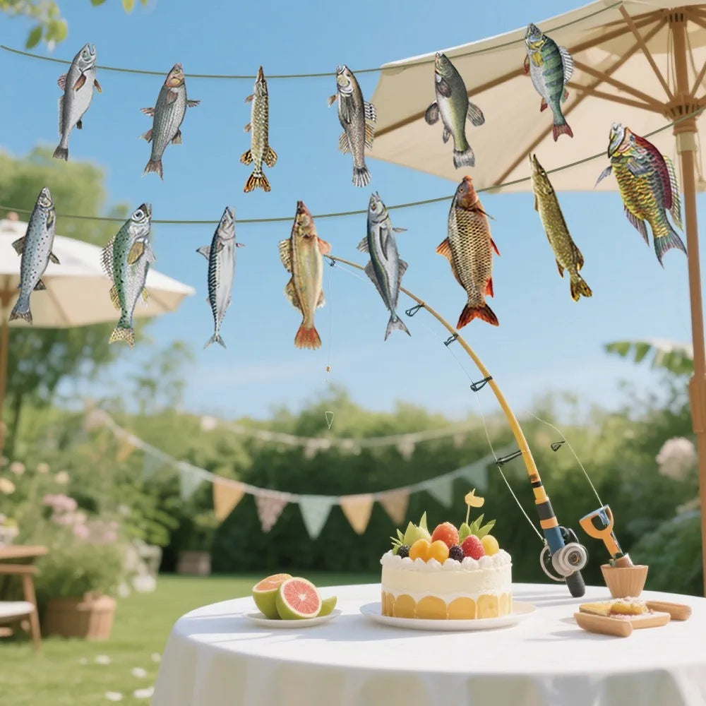 Colorful Fishing Hanging Banner – Paper Fish Garland Decor Party Banner Garland Oasis Select