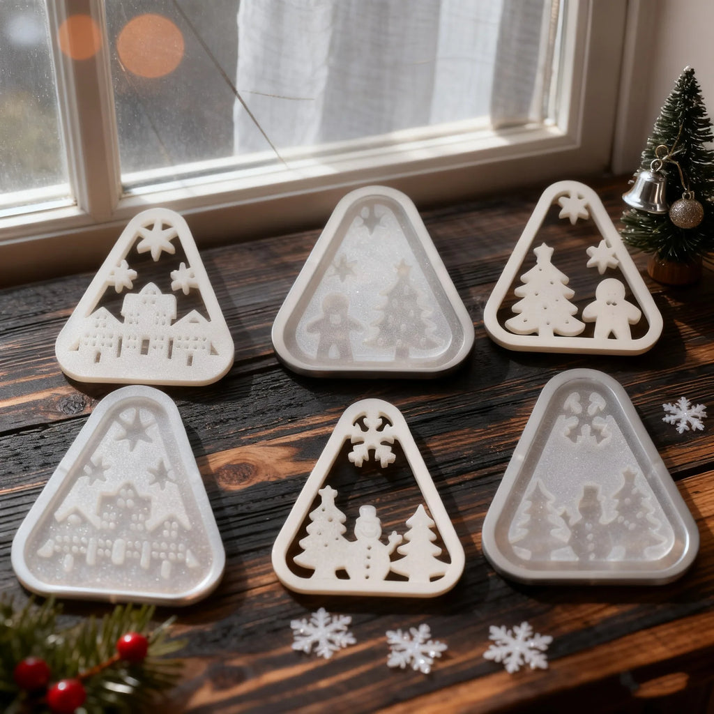 Christmas Triangle Candlestick Silicone Mold Santa Claus Snowman Tree Festival Resin Mould Mini Table Ornaments Home Decoration Oasis Select