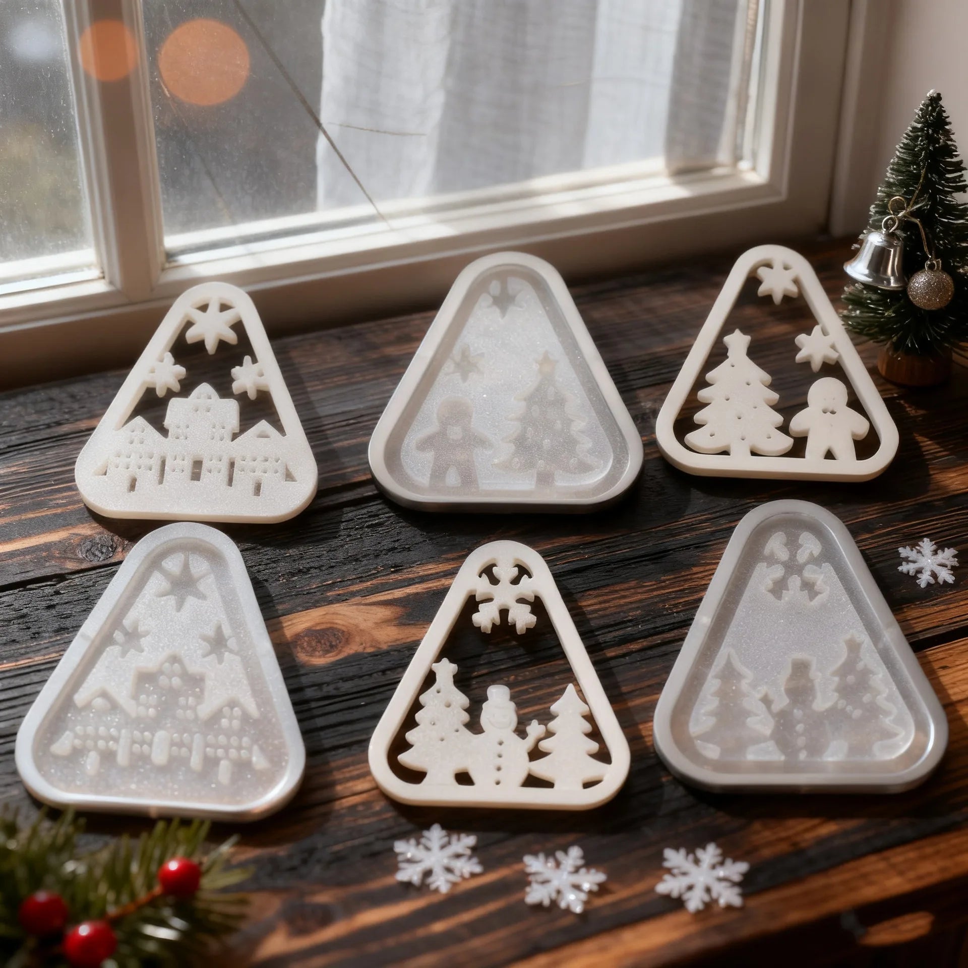 Christmas Triangle Candlestick Silicone Mold Santa Claus Snowman Tree Festival Resin Mould Mini Table Ornaments Home Decoration Oasis Select