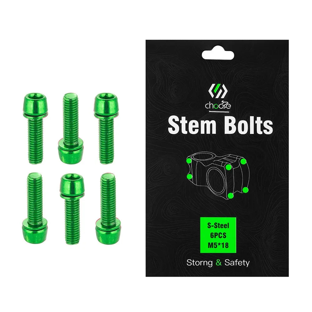 6Pcs M5 18mm Screws MTB Bike Aluminum Alloy Bolts Handlebar Stem Shifter Screws Fasteners Mountain Bicycle Cycling Parts Oasis Select green