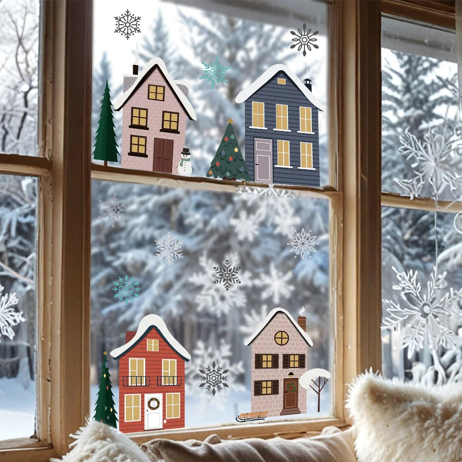 Cartoon Snowflake Small House Window Sticker Self-adhesive Wall Sticker Double-sided Visible Glass Decorative Sticker Oasis Select