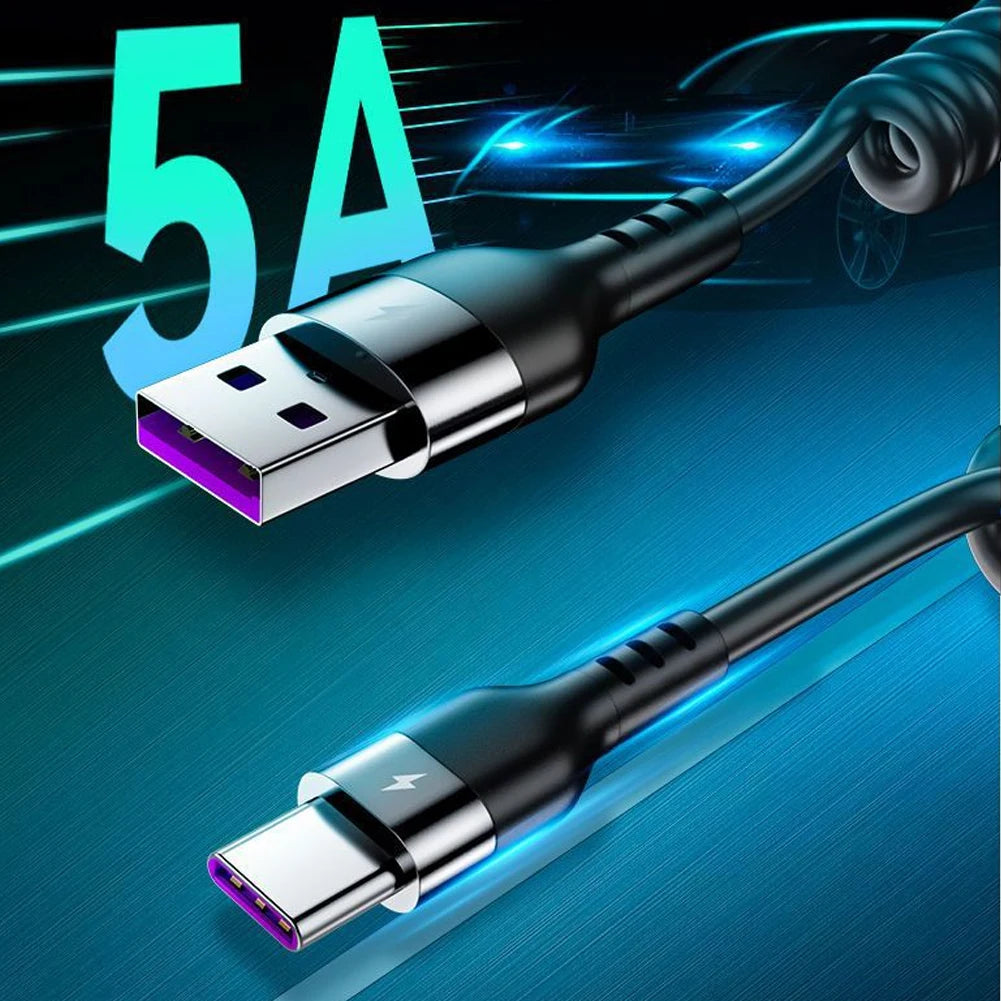 Retractable 5A Fast Charging Cable USB-C Micro USB Lightning