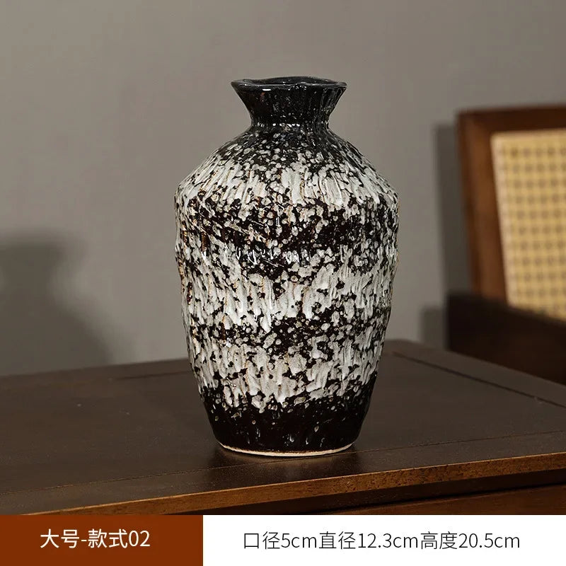 European Style Retro Style Ceramic Vase Living Room Advanced Sense Coarse Clay Pot Simple Dried Flower Arrangement Decoration Oasis Select 12.3cm x 20.5cm 1