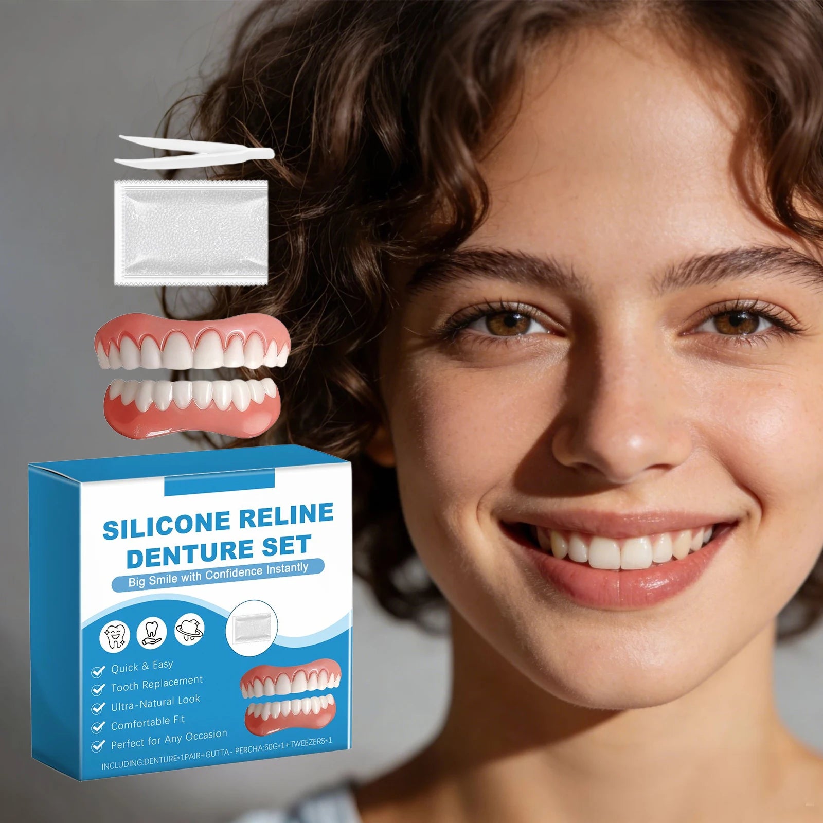 Silicone Reline Denture Set Perfect Fit Oral Repair Missing Broken Tooth High Durable Natural Appearance Portable Fake Teeth Kit Oasis Select