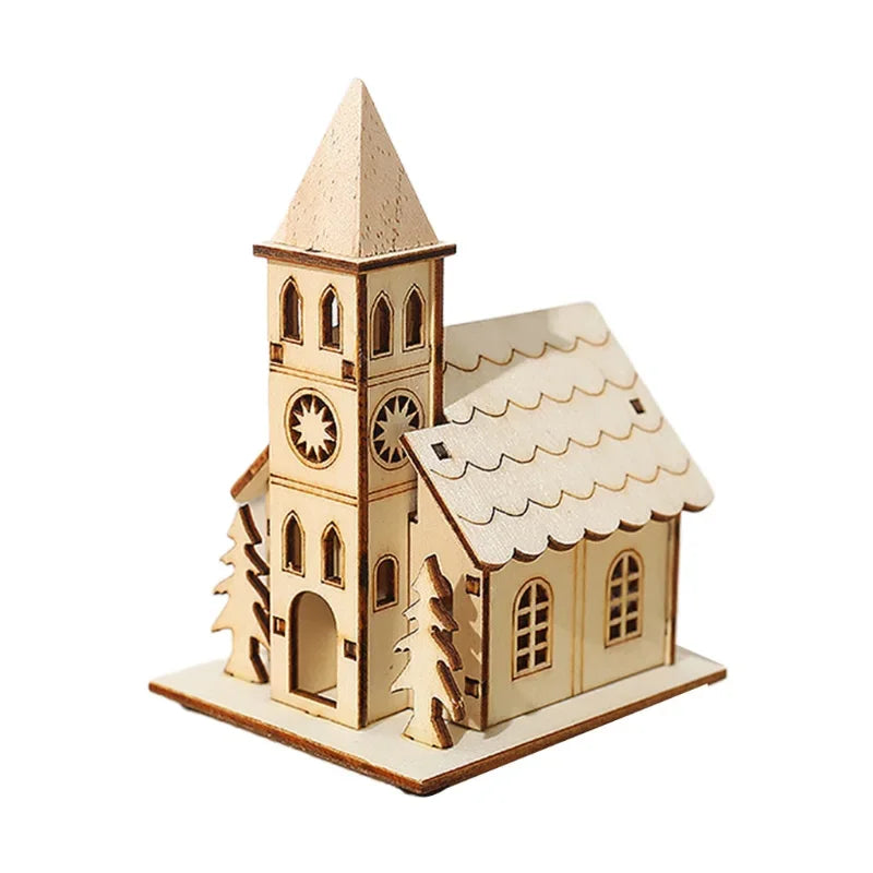 DIY Merry Christmas Decorations Mini Wooden House Luminous Cabin Christmas Tree Hanging Xmas Ornaments New Year Kids Gift Oasis Select 01