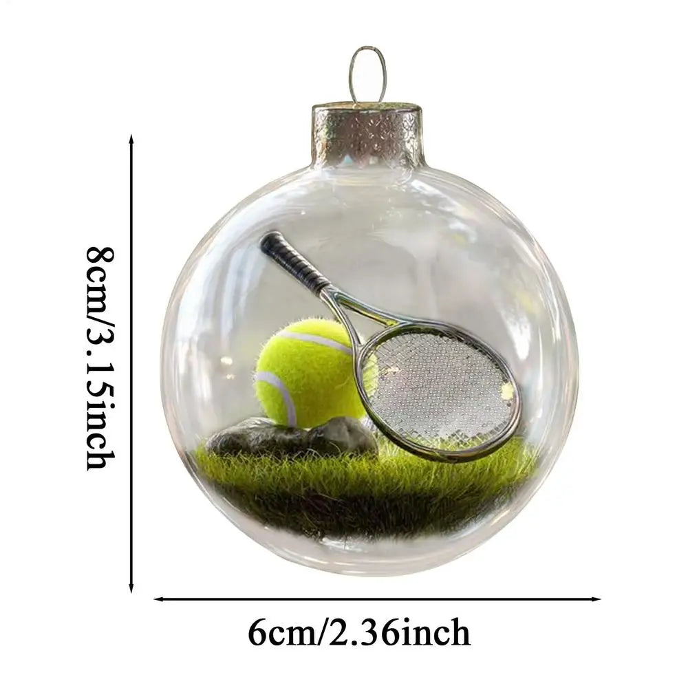 Sports Theme Christmas Ornament Ball Miniature Football Basketball Game Scene Inside Ball Hanging Decor for Tree Mantel Garland Oasis Select tennis