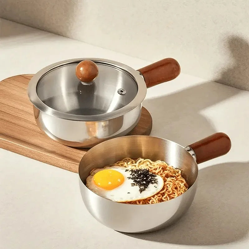 1pcs Heatproof Wood Handle Stainless Steel Milk Pot Non-slip Bottom Even Heating & Induction Cooker Available Oasis Select