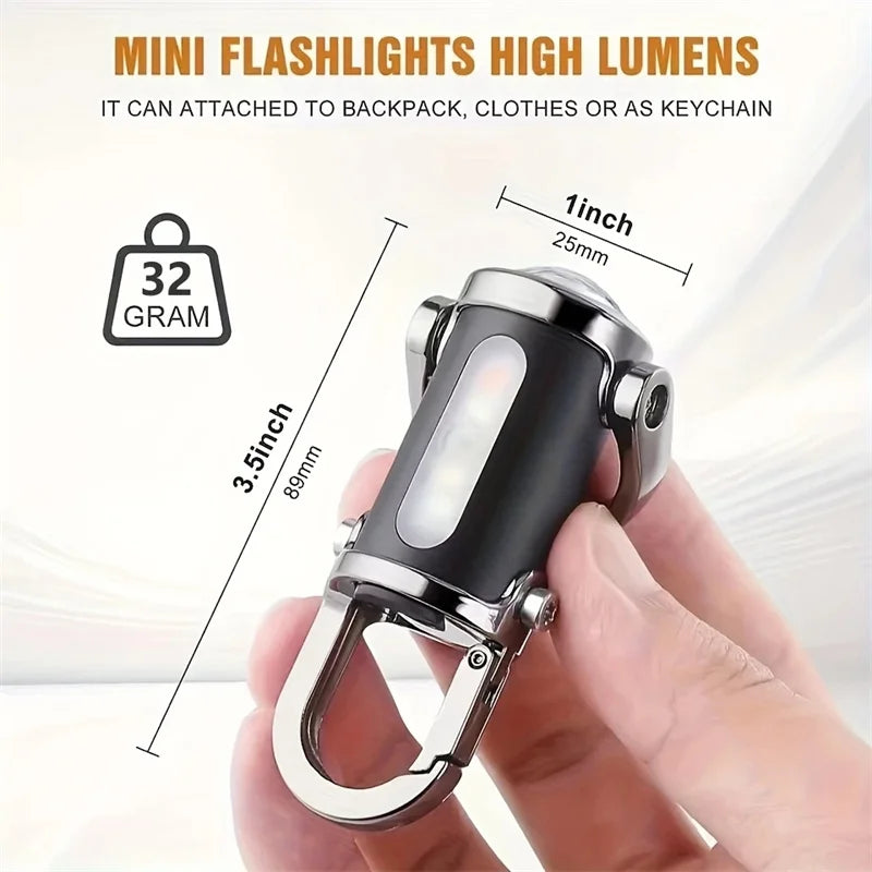Mini COB LED Keychain Flashlight | USB-C Rechargeable, 6 Modes