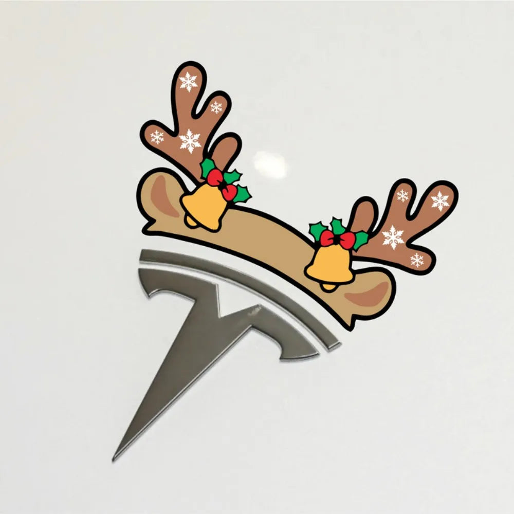 Tesla Christmas Emblem Sticker – Santa Hat, Elk & Festive Designs