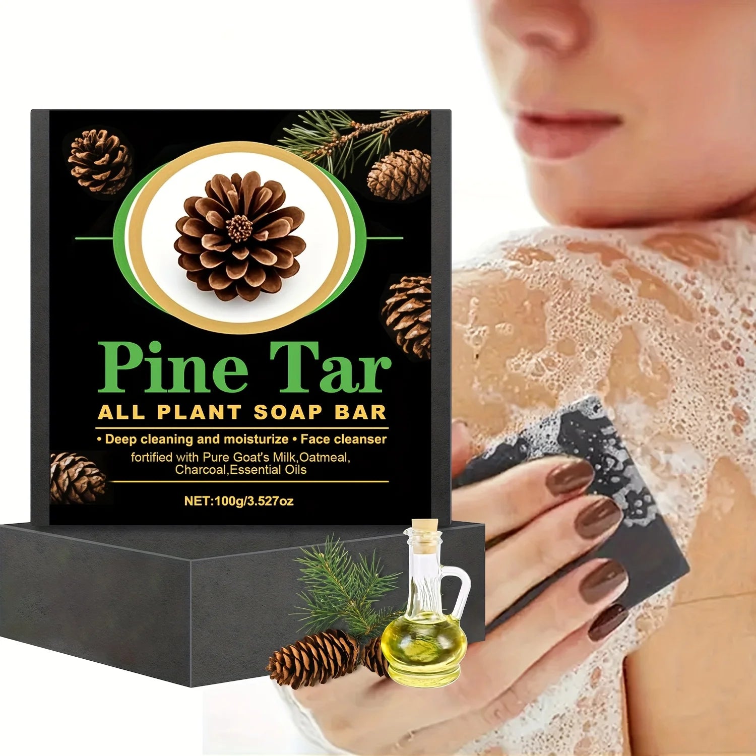 Men's Pine Tar Soap Bar – Deep Cleansing & Moisturizing Body Soap Bar Oasis Select 100g