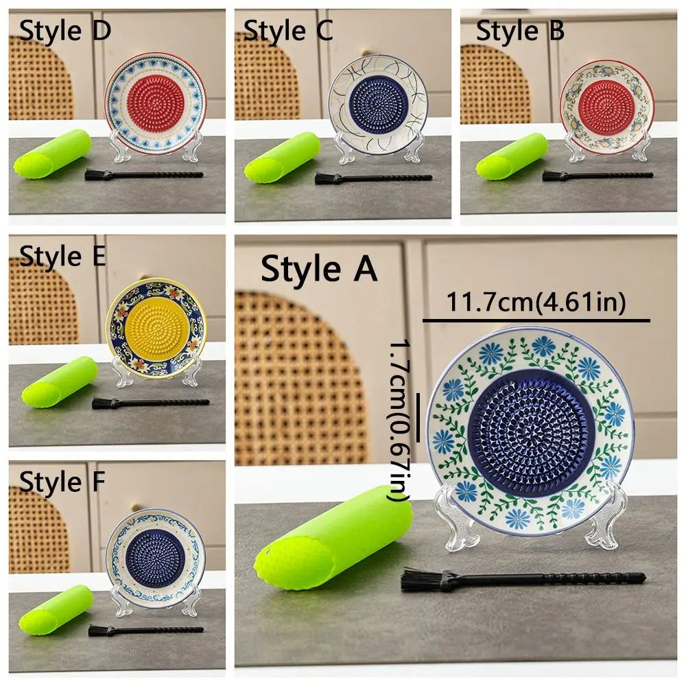Ceramic Garlic Ginger Grater Plate with Brush & Peeler