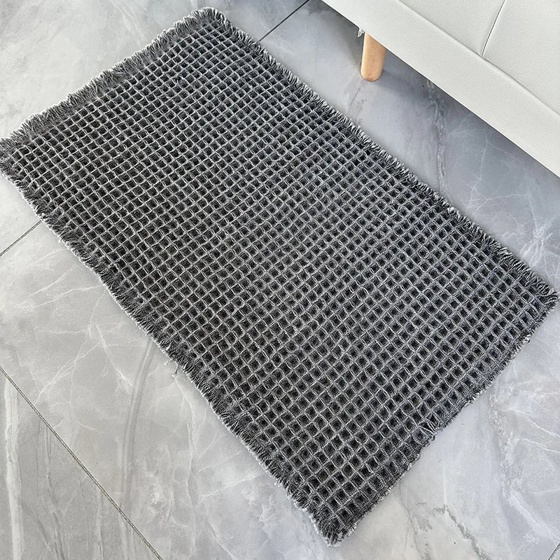 Linen Woven Doormat and Bath Mat with Waffle Design Quick Drying Super Absorbent with Jute Backing for Nordic Home Style Oasis Select dark gray 43 61CM