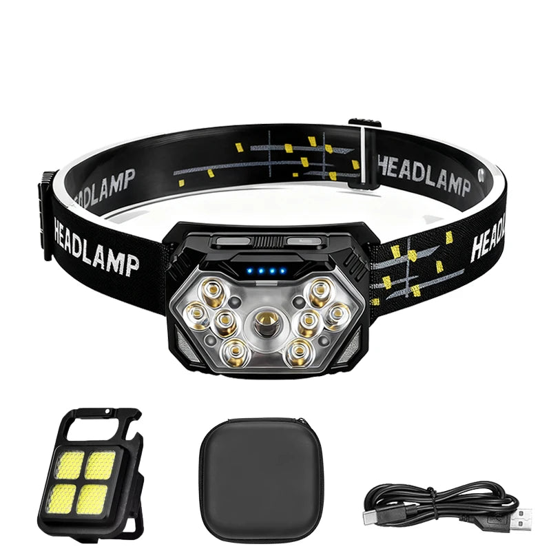 9 LED USB-C Rechargeable Headlamp | Motion Sensor & 6 Modes