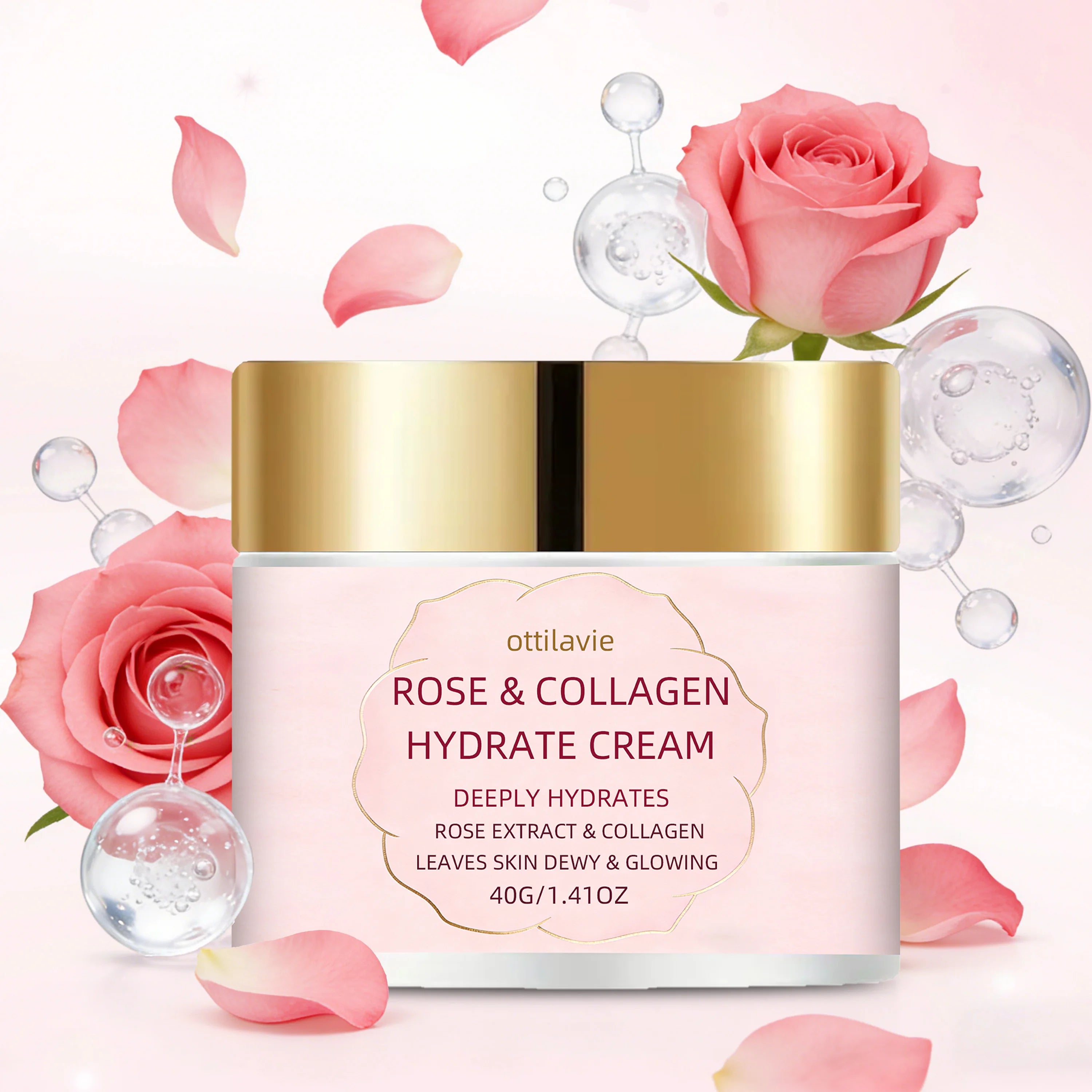 Ottilavie Rose Collagen Hydrate Cream – Plumping & Hydrating Facial Moisturizer, for All Skin Types, Ideal, for Morning & Night Oasis Select