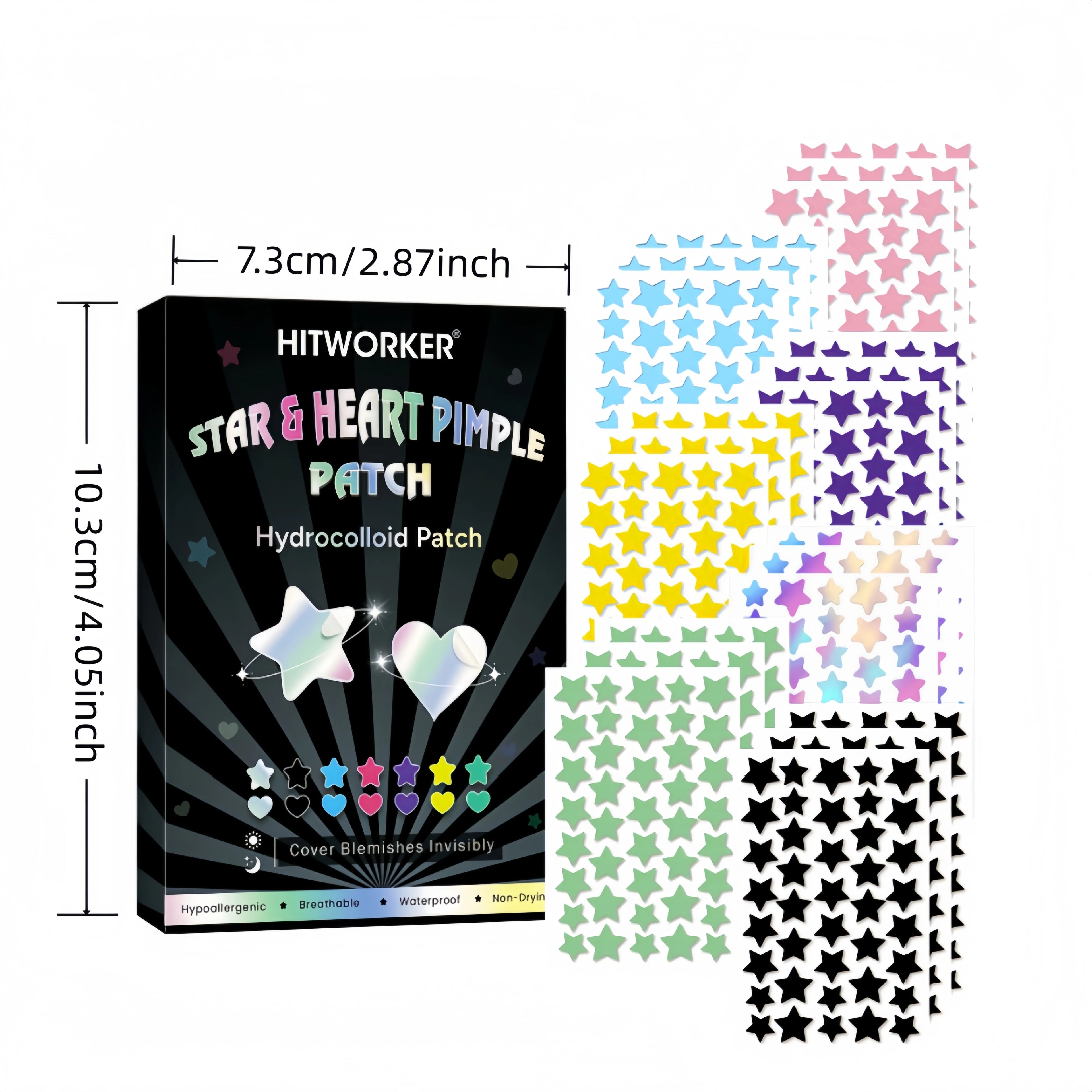 Water based colloidal star shaped 7-color acne patch, 840/560 tablets/box - alcohol free, used to absorb acne secretions Oasis Select