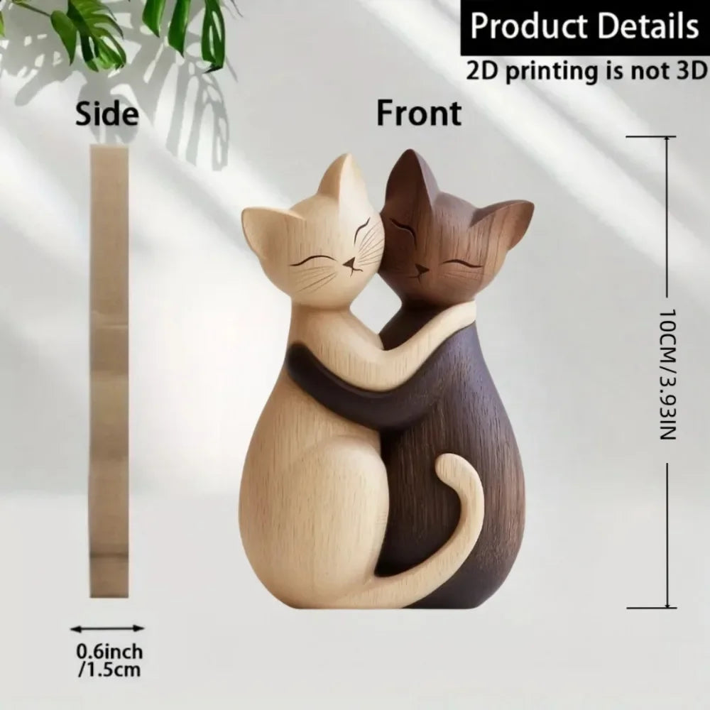 2D Flat Cat Wooden Kitten Dog Couple Sculpture Rabbit Enthusiast Gift Light and Dark Wood Grain Desktop Home Decoration New Oasis Select U