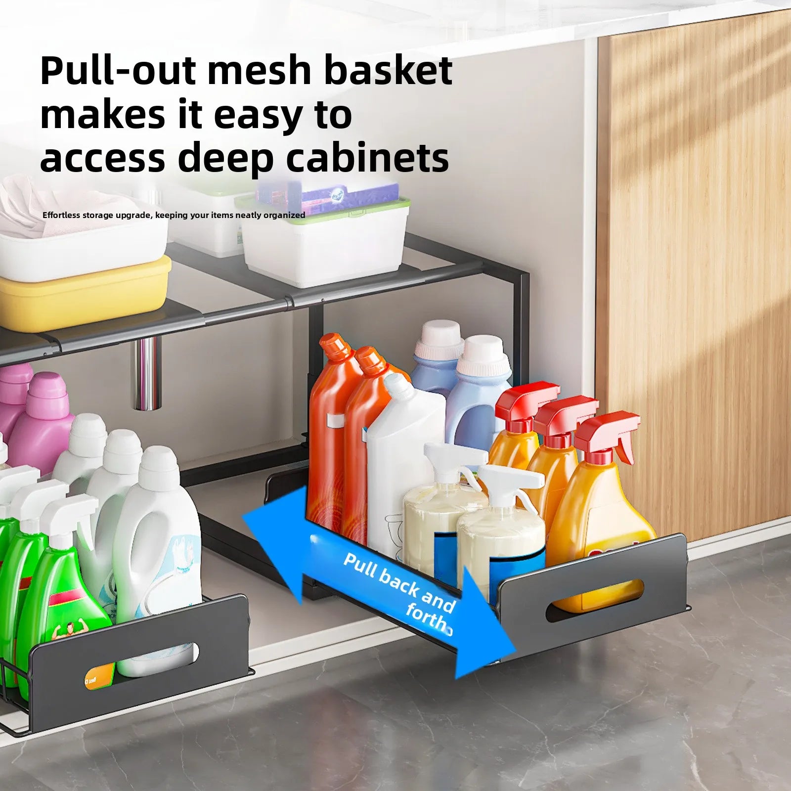 Kitchen Lower Sink Shelf Layered Rack in Cabinet Bathroom Basket Household Multifunctional Retractable Storage Rack Oasis Select