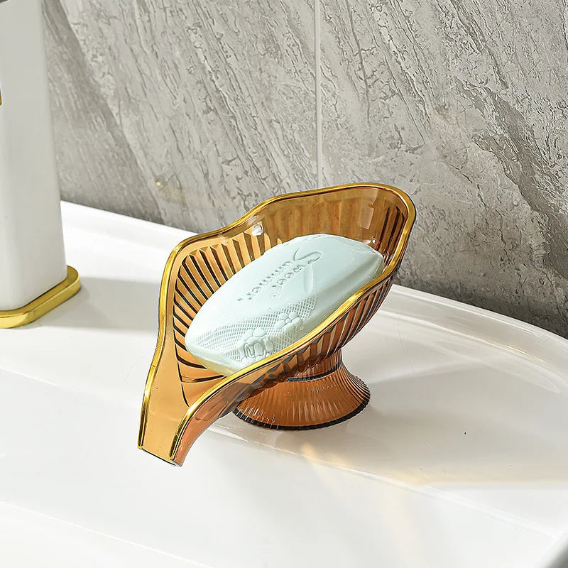 Drain Plate Tray Creative Soap Holder Soap Box Bathroom Gadgets Non-slip Laundry Soap Dish Storage Soap Case Leaf Shape Oasis Select orange