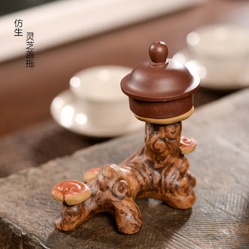 Yixing Zisha Tea Pet Lingzhi Lid Holder Pen Stand Teapot Lid Placement Bionic Handmade Sculpture Ornament Tea Set Can Be Oasis Select