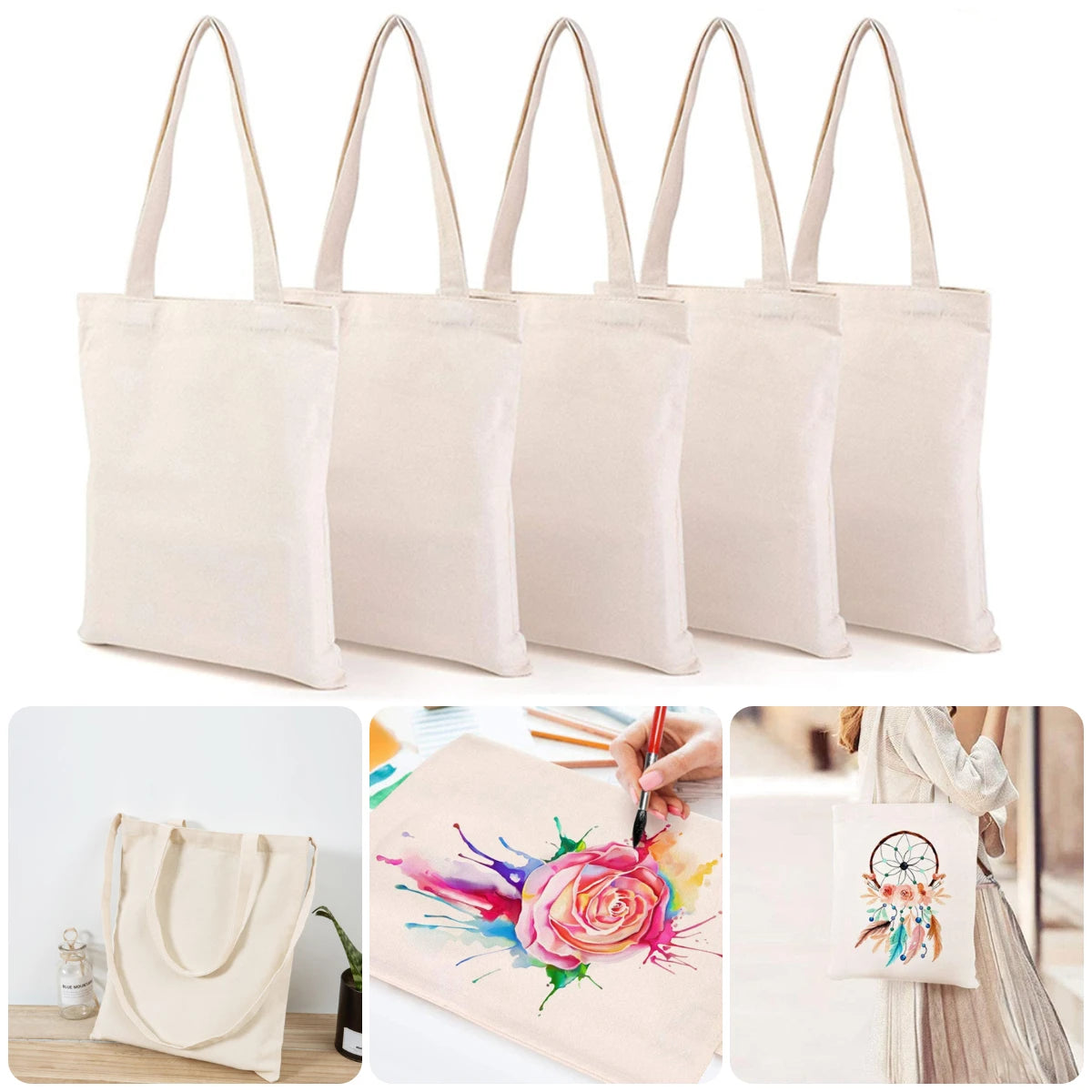 Large Capacity Folding Canvas Bag Reusable Shopping Bag Unisex Eco-friendly Tote Bags DIY Shoulder Bag Grocery Handbag Oasis Select