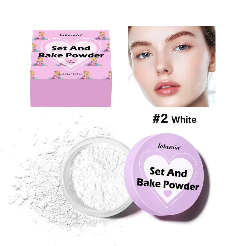 Long Lasting Bake Setting Powder and Puff Puff Pass Set 5 Colors Oil-Absorbing Matte Finish Locks Setting Face Cosmetics kimchi Oasis Select 2White