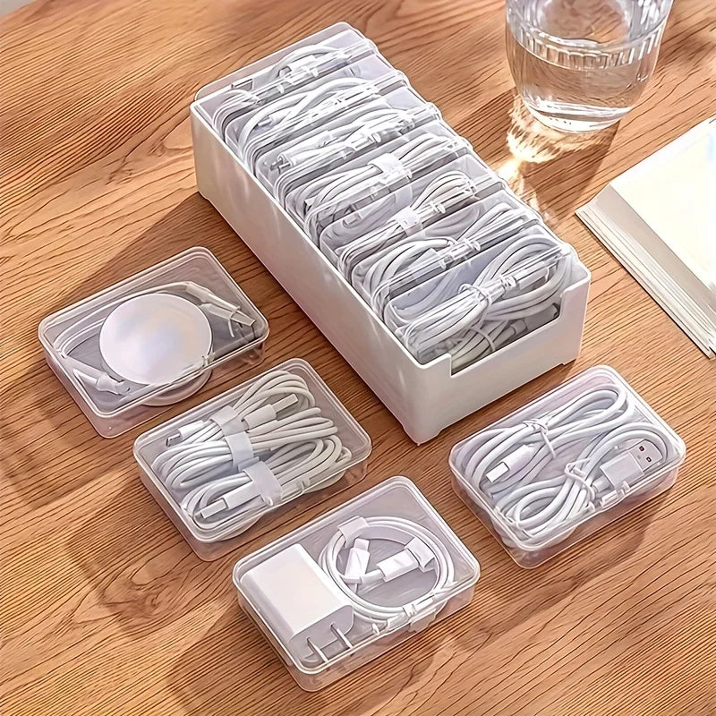 Cable Organizer Box Set Clear Plastic Storage For Chargers Desktop Office Home Produce Desk Fridge Container Basket Holder Oasis Select